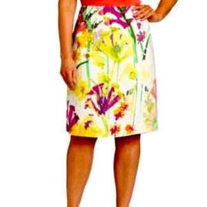 Calvin Klein Yellow Linen Blend Floral A-line  Skirt